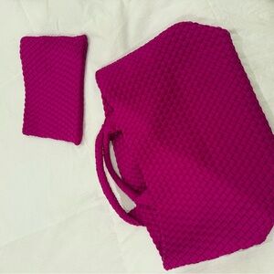 Elegant Magenta Nachedi Woven Tote Bag Set